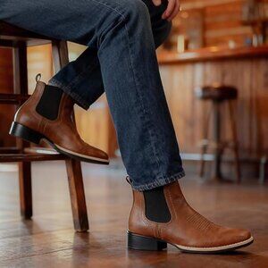NEW! Men Western Ankle Boot Slip On Casual Dress Boot-BROWN